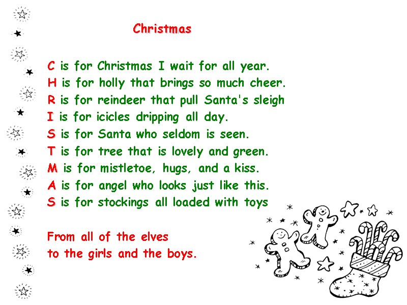 Christmas  C is for Christmas I wait for all year. H is for